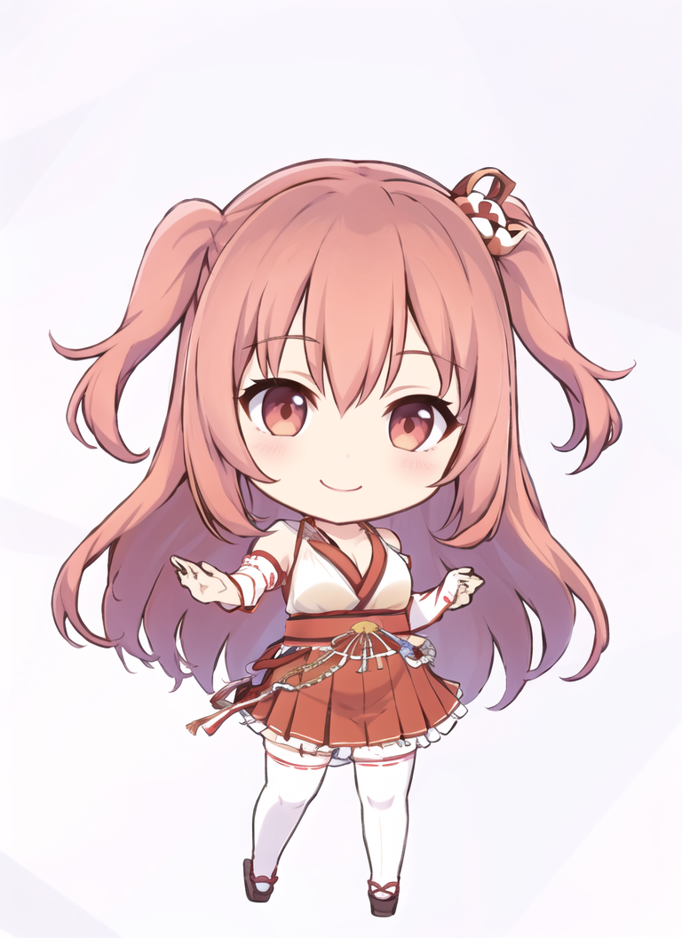 06292-2026669550-chibi,SDUMA,full body,masterpiece, best quality, highres, 1girl, honoka,  miko, hakama skirt, standing,  smile , , straight hair.png